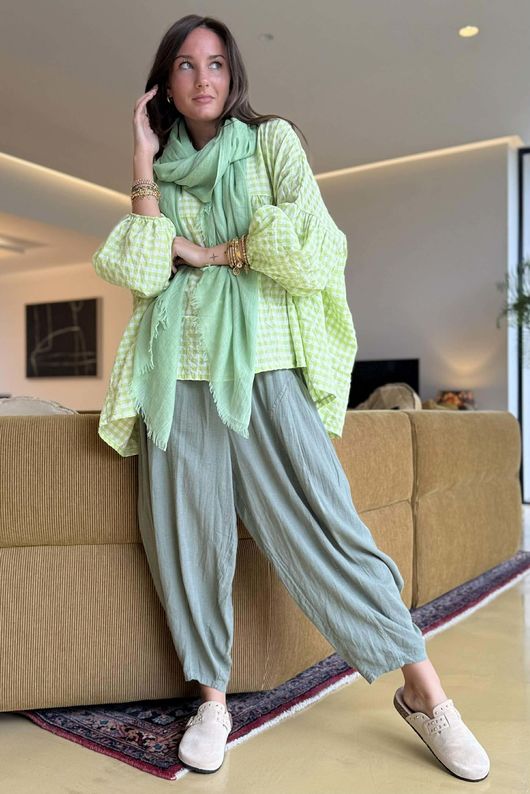 Nonni Gingham Artist Smock Lime